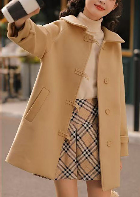 Simple Coffee Peter Pan Collar Pockets Woolen Trench Winter