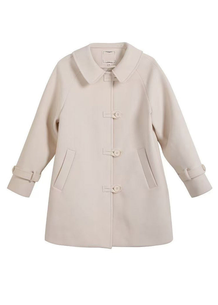 Simple Coffee Peter Pan Collar Pockets Woolen Trench Winter