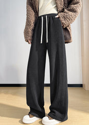 Simple Coffee Pockets Drawstring Warm Fleece Pants Winter