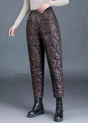 Simple Coffee Pockets Thick High Waist Fine Cotton Filled Harem Pants