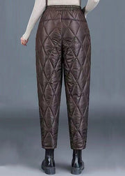 Simple Coffee Pockets Thick High Waist Fine Cotton Filled Harem Pants