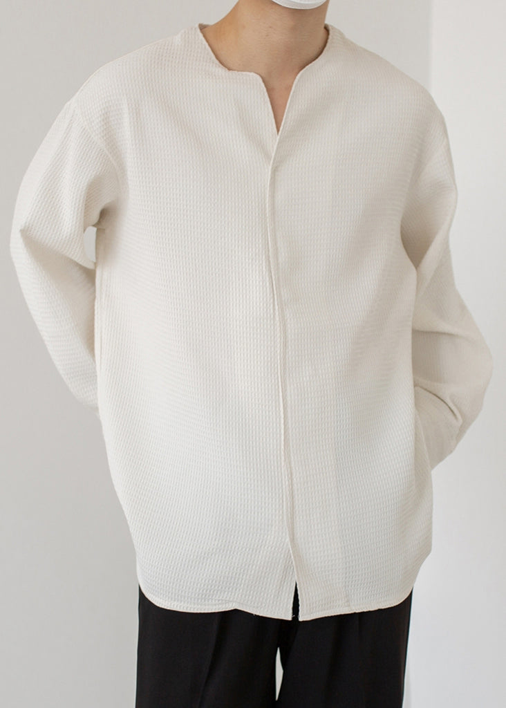 Simple Coffee V Neck Solid Cotton Men Pullover Shirts Spring