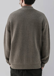 Simple Coffee Zip Up Pockets Knit Mens Coats Spring