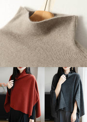 Simple Dark Gray Cozy Solid Wool Sweaters Batwing Sleeve
