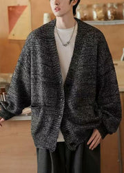 Simple Dark Gray V Neck Pockets Knit Mens Cardigans Spring