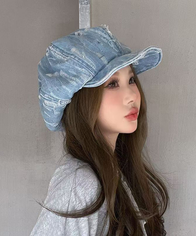 Simple Fashion Vintage Blue Striped Ripped Breton Hat