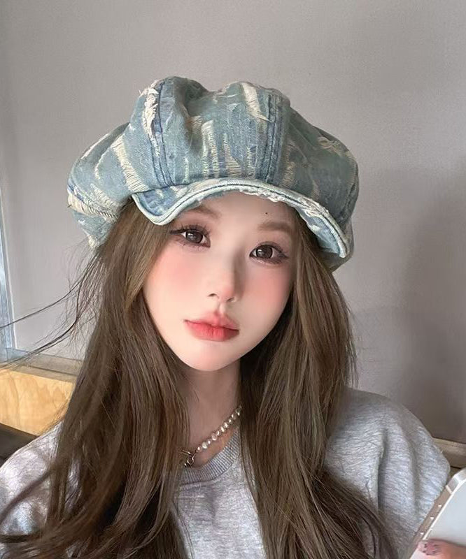 Simple Fashion Vintage Blue Striped Ripped Breton Hat