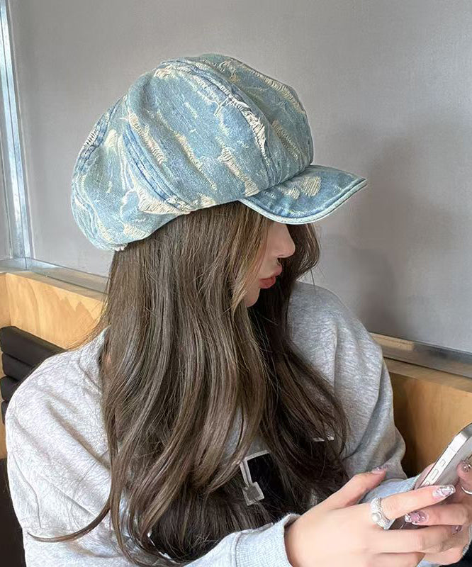 Simple Fashion Vintage Blue Striped Ripped Breton Hat