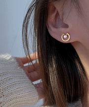 Simple Gold Copper Pearl Zircon Stud Earrings
