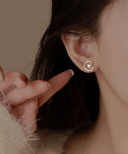 Simple Gold Copper Pearl Zircon Stud Earrings