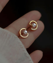 Simple Gold Copper Pearl Zircon Stud Earrings