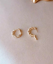 Simple Gold Sterling Silver Overgild Pearl Hoop Earrings