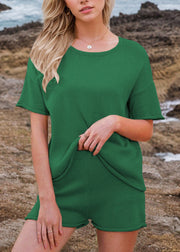 Simple Green O Neck Knit Women Sets 2 Pieces Summer