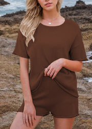 Simple Green O Neck Knit Women Sets 2 Pieces Summer