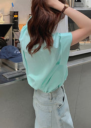 Simple Green Peter Pan Collar Button Cotton Shirt Summer