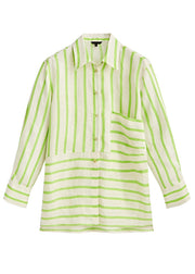 Simple Green Peter Pan Collar Striped Button Low High Design Shirt Spring