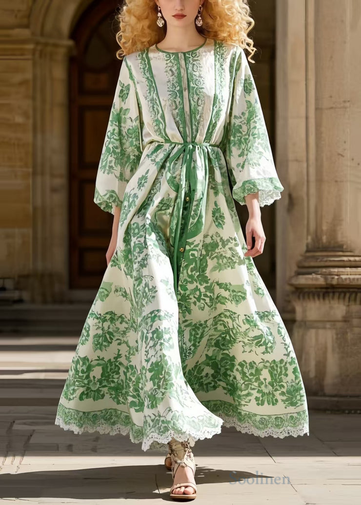 Simple Green Print Robe Dresses Exra Large Hem Spring