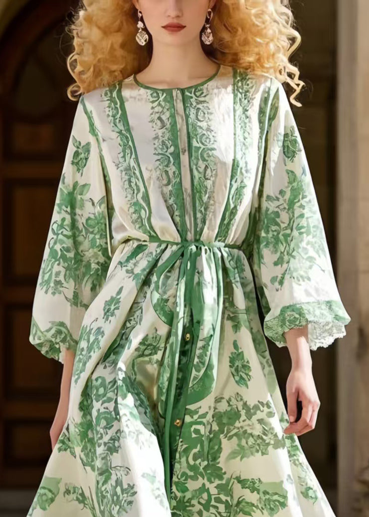 Simple Green Print Robe Dresses Exra Large Hem Spring