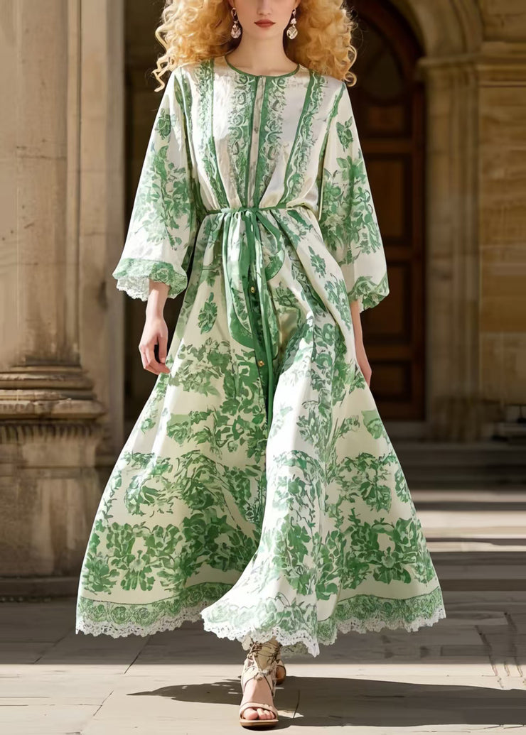 Simple Green Print Robe Dresses Exra Large Hem Spring
