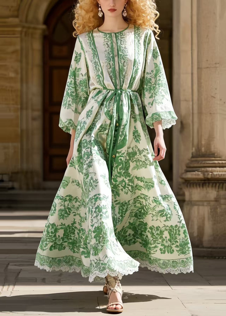 Simple Green Print Robe Dresses Exra Large Hem Spring
