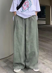 Simple Green Solid Wide Leg Pants Cotton Mens Wide Leg Pants Summer