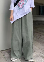 Simple Green Solid Wide Leg Pants Cotton Mens Wide Leg Pants Summer