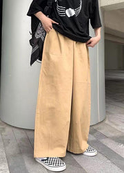 Simple Green Solid Wide Leg Pants Cotton Mens Wide Leg Pants Summer