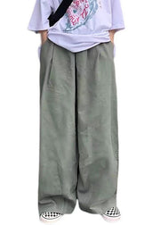 Simple Green Solid Wide Leg Pants Cotton Mens Wide Leg Pants Summer