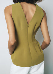 Simple Green V Neck Zippered Spandex Tops Sleeveless
