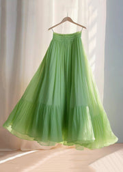 Simple Green Wrinkled Elastic Waist Chiffon Skirt Summer