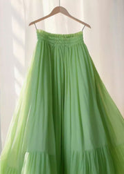 Simple Green Wrinkled Elastic Waist Chiffon Skirt Summer