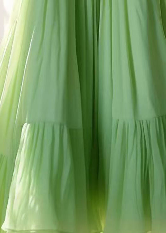 Simple Green Wrinkled Elastic Waist Chiffon Skirt Summer