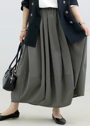 Simple Grey Elastic Waist Patchwork Cotton Skirt Fall
