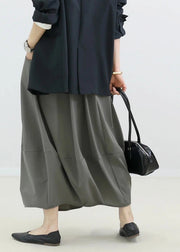 Simple Grey Elastic Waist Patchwork Cotton Skirt Fall