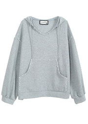 Simple Grey Hooded Nail Bead Cotton Sweatshirts Tracksuits Fall