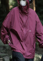 Simple Grey Hooded Pockets Drawstring Mens UPF 50+ Coat Summer