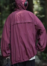 Simple Grey Hooded Pockets Drawstring Mens UPF 50+ Coat Summer