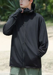 Simple Grey Hooded Zippered Pockets Men UPF 50+ Coat Summer