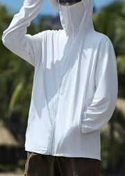 Simple Grey Hooded Zippered Pockets Men UPF 50+ Coat Summer