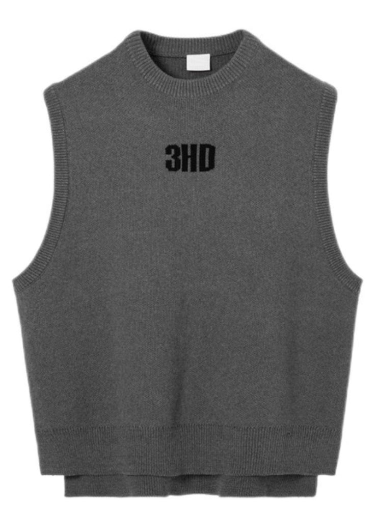 Simple Grey O Neck Letter Solid Men Knit Vest Spring