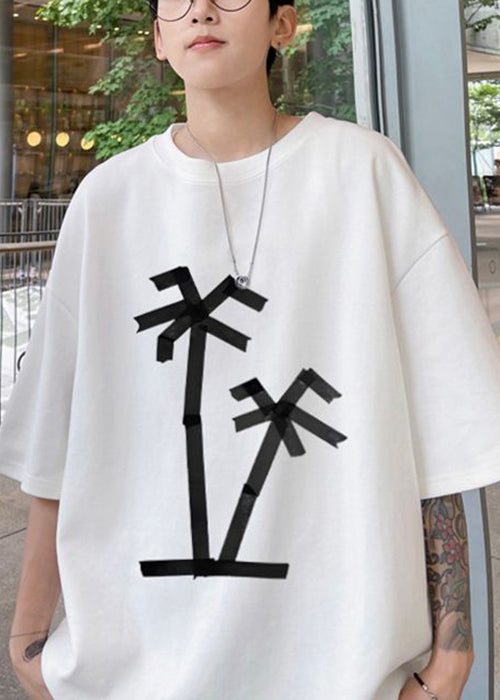 Simple Grey O Neck Print Solid Cotton Men&