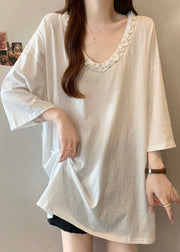 Simple Grey Ruffled Cotton Long Tops Bracelet Sleeve