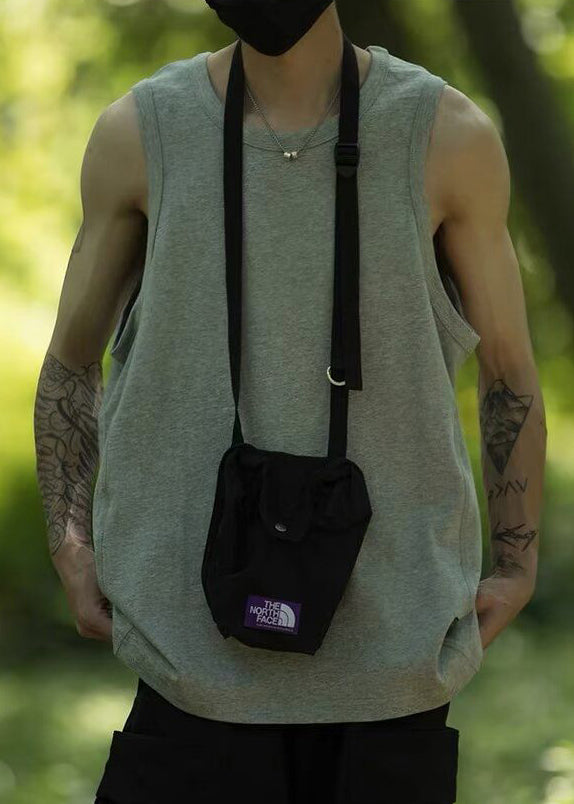 Simple Grey Solid Cotton Men Tank O Neck Sleeveless
