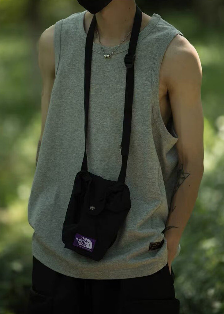 Simple Grey Solid Cotton Men Tank O Neck Sleeveless