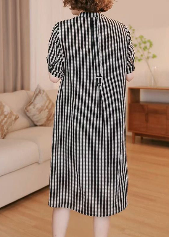 Simple Grey Striped Pockets Cotton Tea Dress Summer