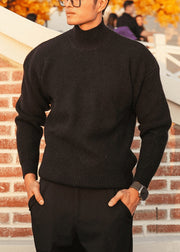 Simple Grey Turtleneck Solid Knit Men Sweater Tops Fall