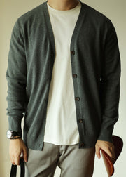 Simple Grey V Neck Button Knit Men Cardigan Fall