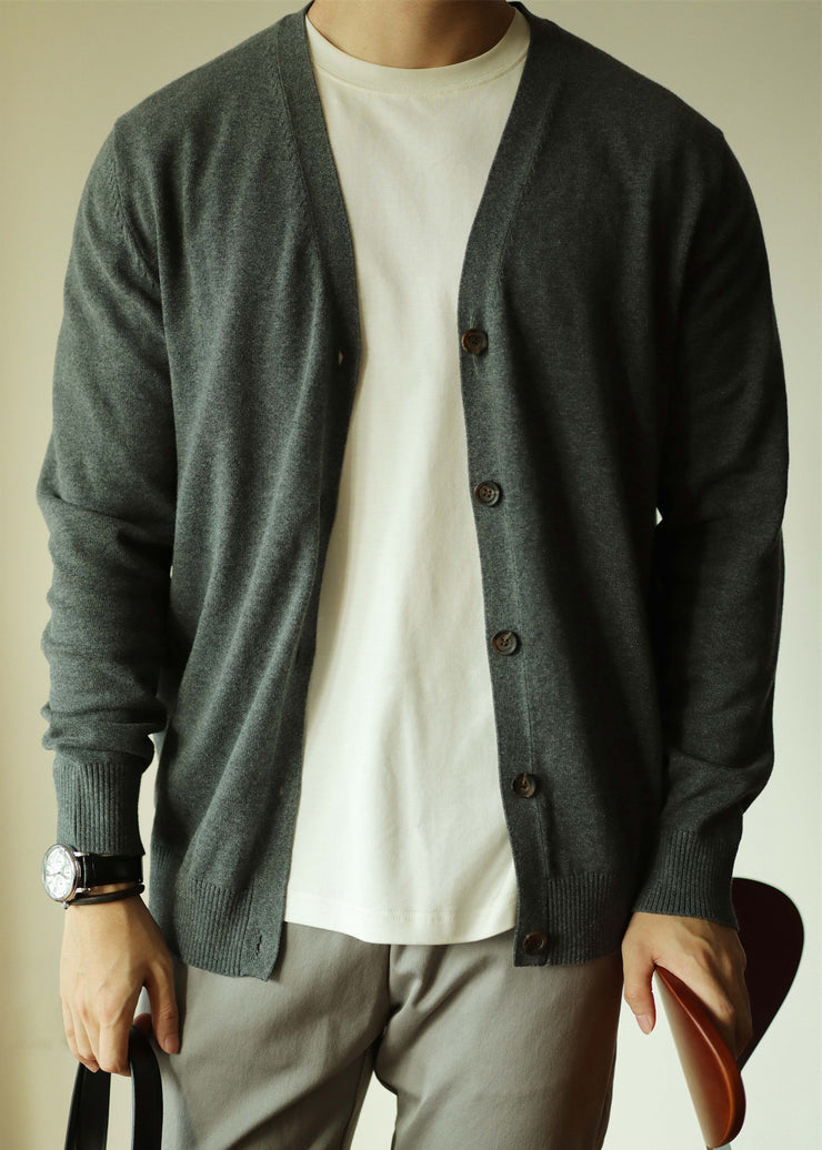Simple Grey V Neck Button Knit Men Cardigan Fall