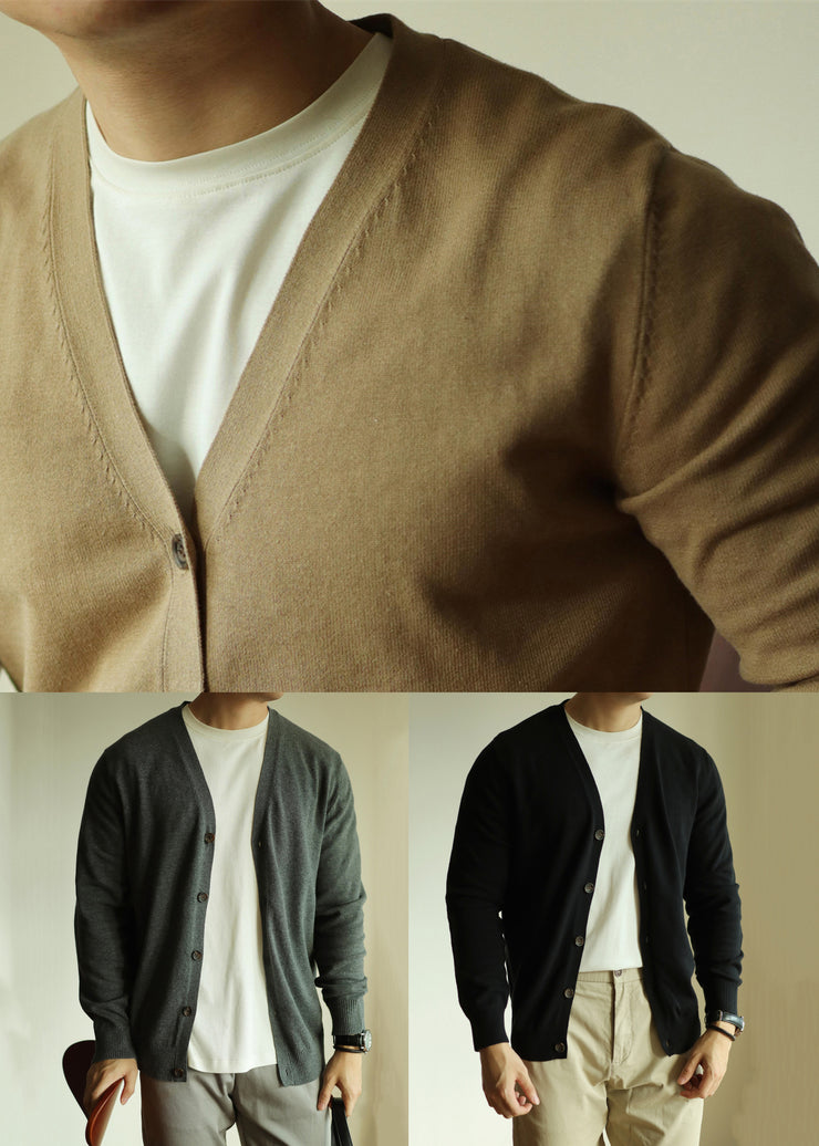 Simple Grey V Neck Button Knit Men Cardigan Fall