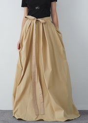 Simple Khaki Lace Up Pockets High Waist Cotton Skirts